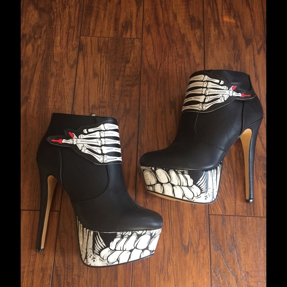Iron Fist Black and White Skeleton Ankle Boots